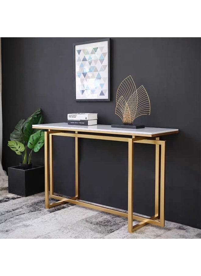 HOME TASTE - Hometaste Golden Console Table Metal Console Table Narrow Console Table Side Table Marble Table Coffee Table Dressing Table Metal Golden Frame Modern Table Entryway Hallway Console Table - Image 1