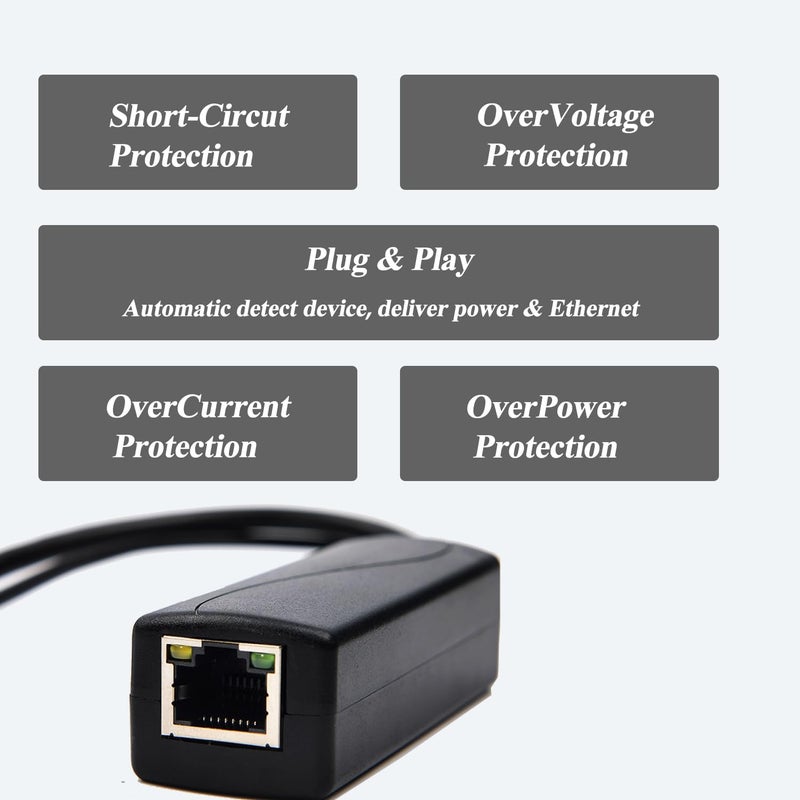 REVODATA Micro USB Port PoE Splitter Gigabit 5V/3A, PoE to Micro USB 5V/3A, 1000Mbps Gigabit Ethernet Compatible IEEE802.3af/at, Plug and Play - Image 4