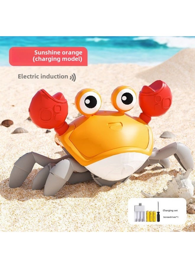 Automatic Induction Escape Crab Crawling Electric Children Baby Coil Moving Singing Educational Gift Toy-Color:Orange Crab -with Charging Set  - Image 1