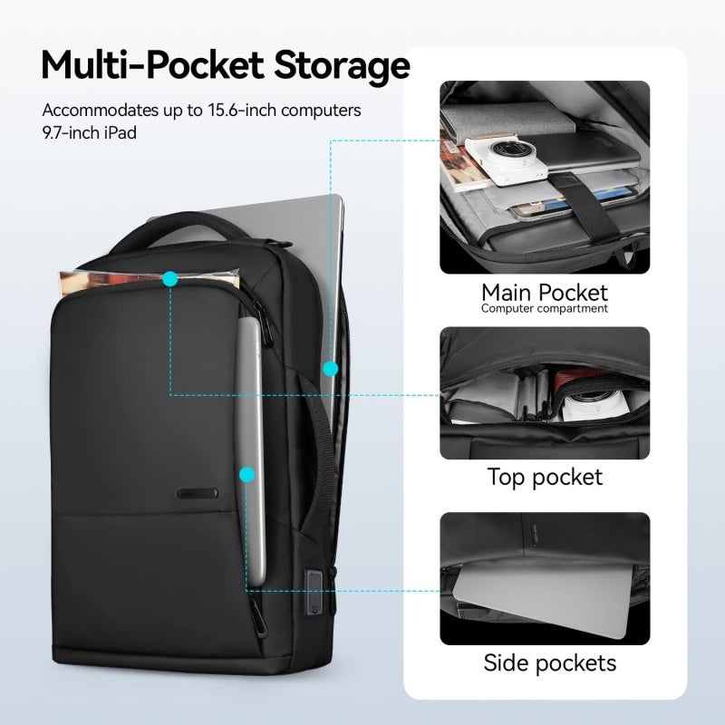 حقيبة عمل: غطاء لابتوب بحجم 15.6 بوصة، منظم متعدد الأرفف - منفذ شحن USB، قماش أوكسورد مقاوم للماء للتنقل، السفر العملي والاستخدام اليومي - Image 3