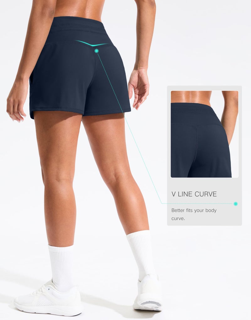 Soothfeel Women's Athletic Running Shorts with Pockets 3.5" Quick Dry High Waisted Workout Active Gym Shorts for Women Navy M - Image 3