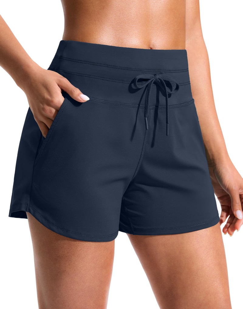 Soothfeel Women's Athletic Running Shorts with Pockets 3.5" Quick Dry High Waisted Workout Active Gym Shorts for Women Navy M - Image 1