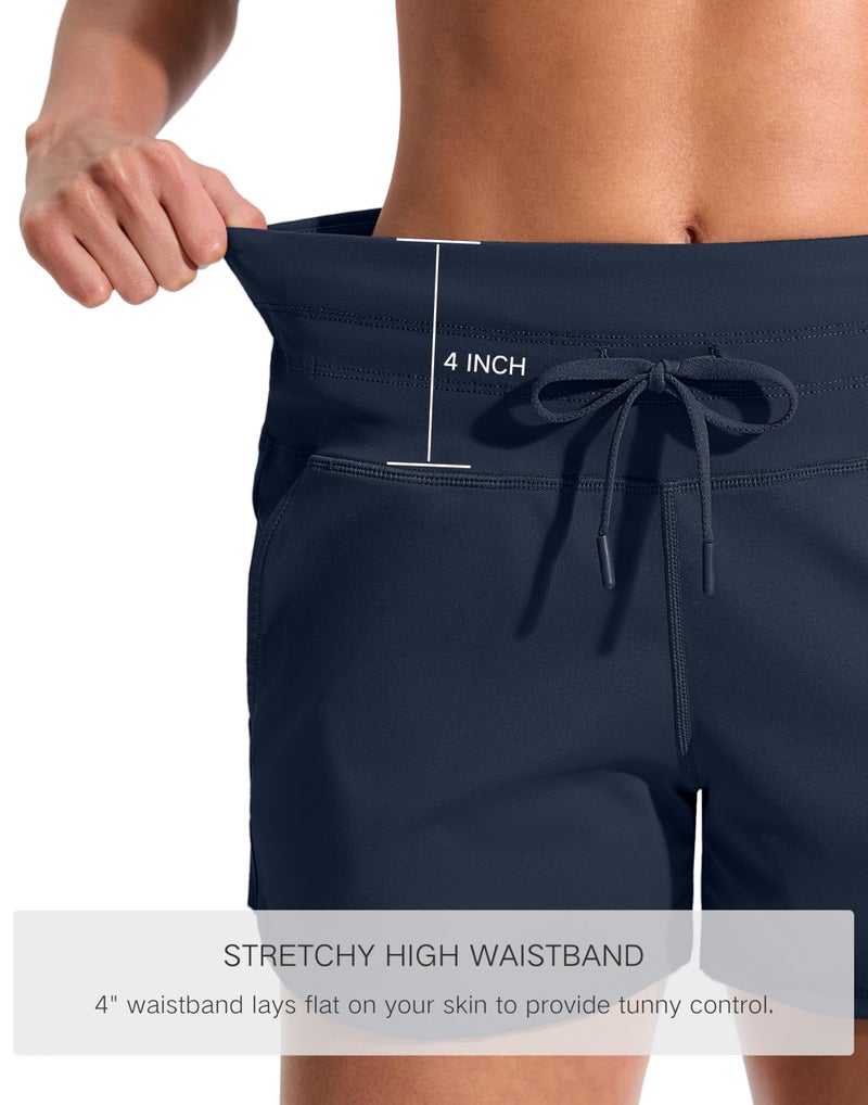 Soothfeel Women's Athletic Running Shorts with Pockets 3.5" Quick Dry High Waisted Workout Active Gym Shorts for Women Navy M - Image 4