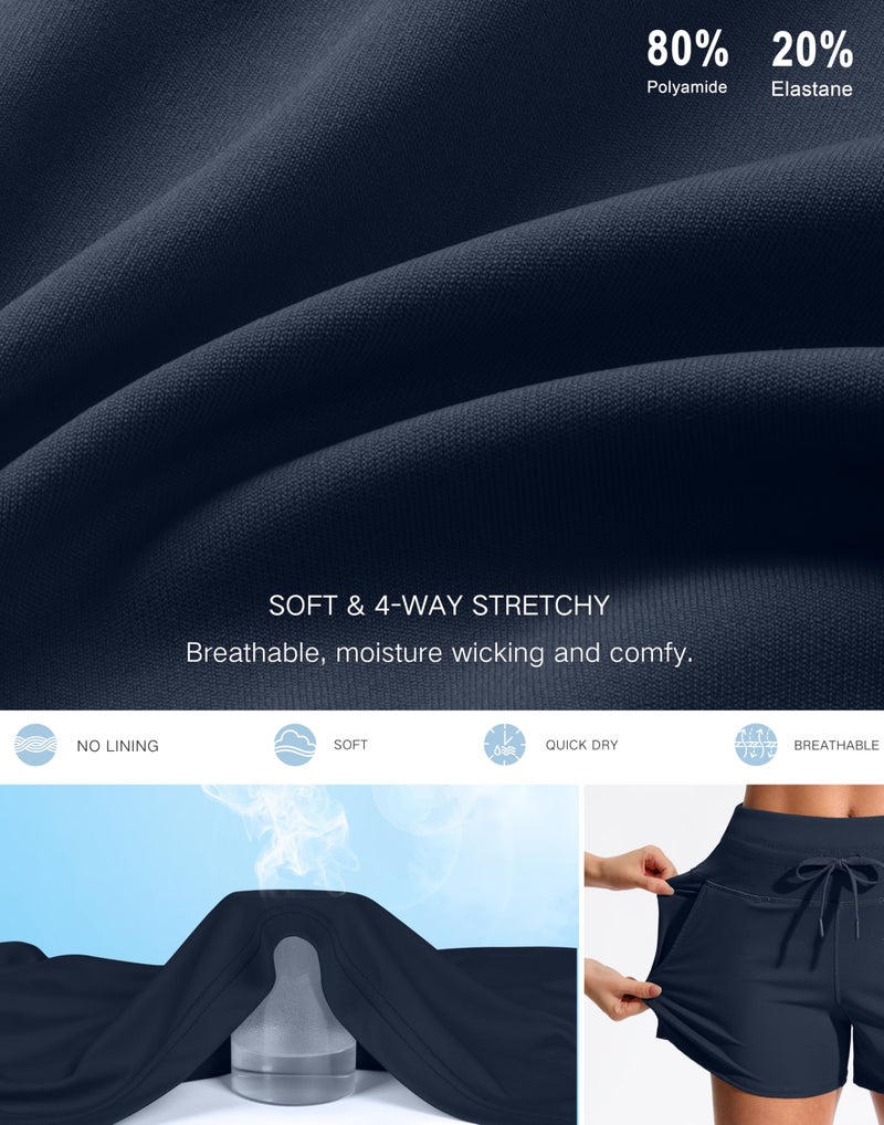 Soothfeel Women's Athletic Running Shorts with Pockets 3.5" Quick Dry High Waisted Workout Active Gym Shorts for Women Navy M - Image 5