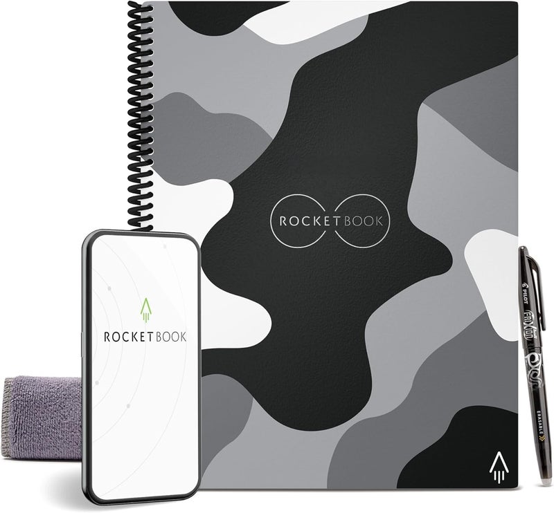 Rocketbook Smart Reusable Notebook - Lined Eco-Friendly Notebook with 1 Pilot Frixion Pen & 1 Microfiber Cloth Included - Lunar Winter Cover, Camo Notebook, Letter Size (21.6 cm x 28 cm) - Image 1