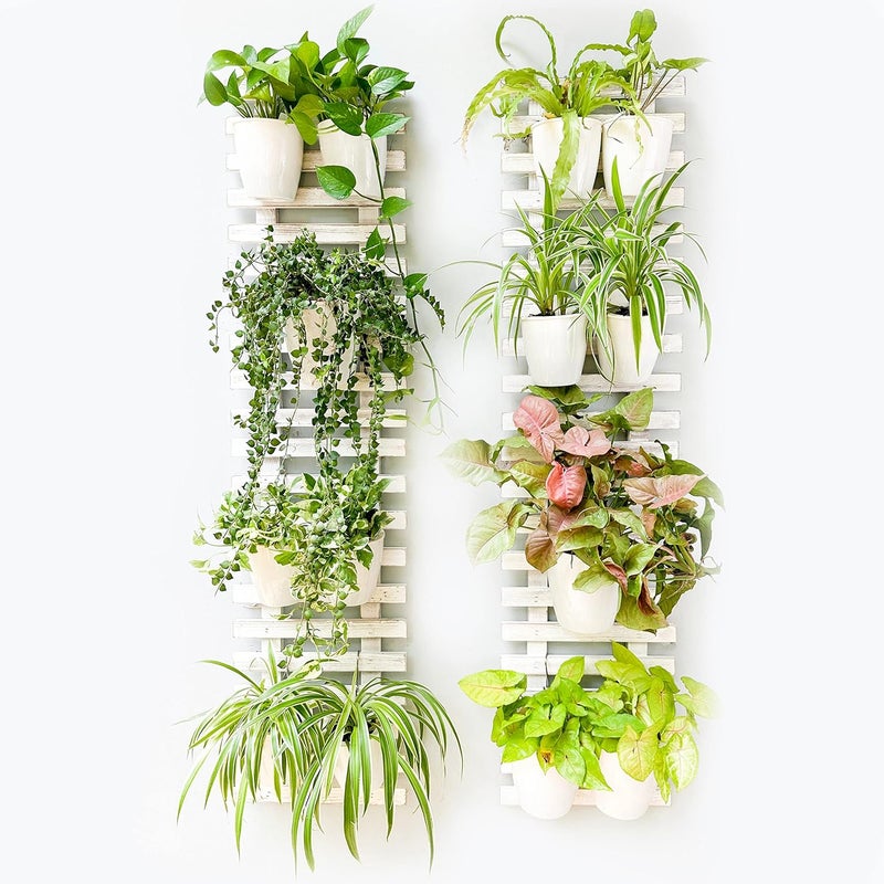ShopLaLa Wooden Wall Hanging Planter - 2 Pack Wall Plants Holder for Flower Pot Indoor Outdoor Large Rustic White Wood Vertical Herb Garden System Boho Countryside Theme Decor 47.2" (120cm) - Image 1
