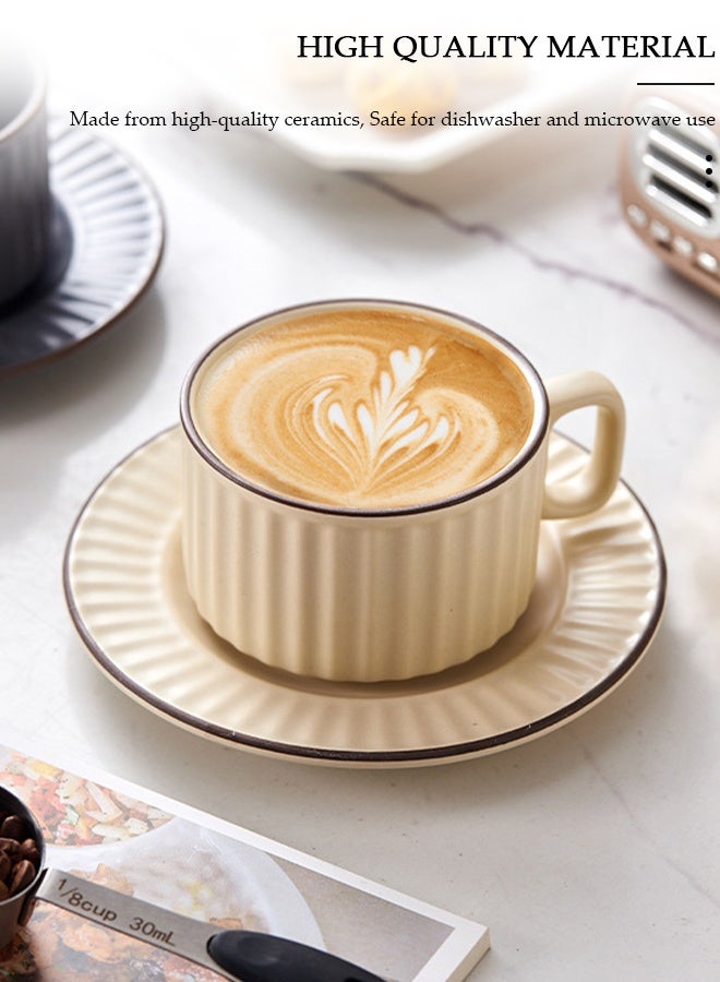 DUNISO طقم فنجان وش saucer، فنجان إسبرسو من البورسلين مع صحن وملعقة، أكواب شاي وقهوة سيراميك للمنزل والمكتب، شاي بعد الظهر الأنيق واستمتاع فني بالقهوة - Image 2