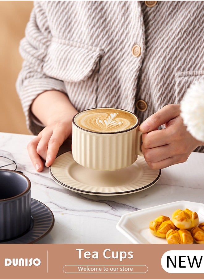 DUNISO Tea Cup and Saucer Set,  Porcelain Espresso Coffee Cup with Saucer and Spoon, Ceramic Tea and Coffee Mugs for Home,Office Elegant Afternoon Tea and Artful Coffee Enjoyment  - Image 1
