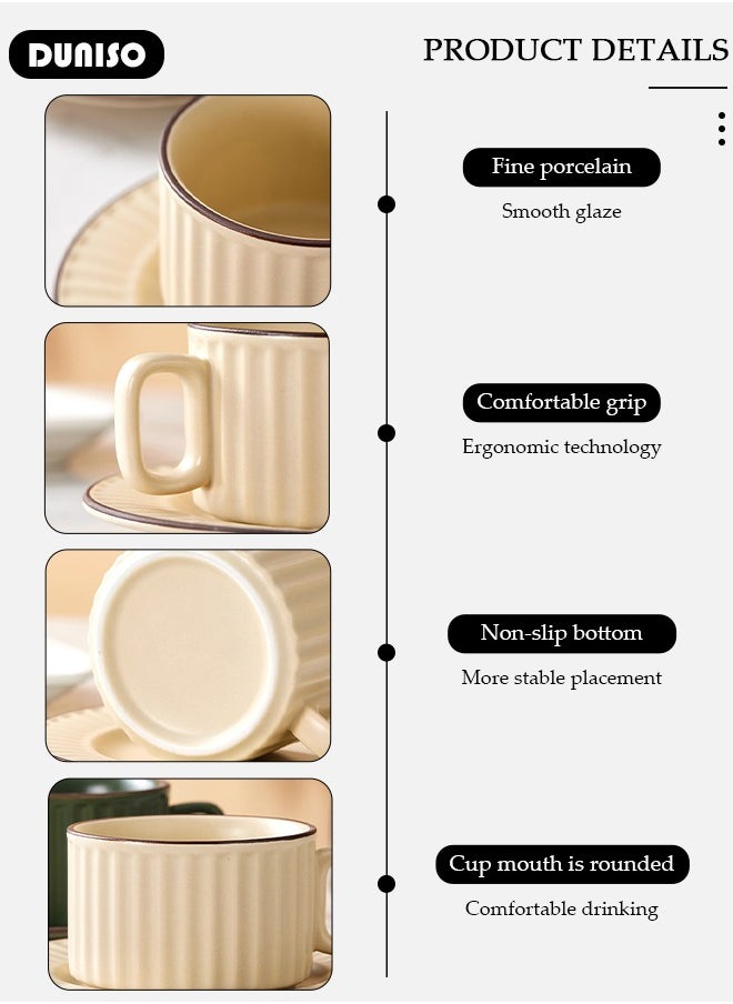 DUNISO Tea Cup and Saucer Set,  Porcelain Espresso Coffee Cup with Saucer and Spoon, Ceramic Tea and Coffee Mugs for Home,Office Elegant Afternoon Tea and Artful Coffee Enjoyment  - Image 2