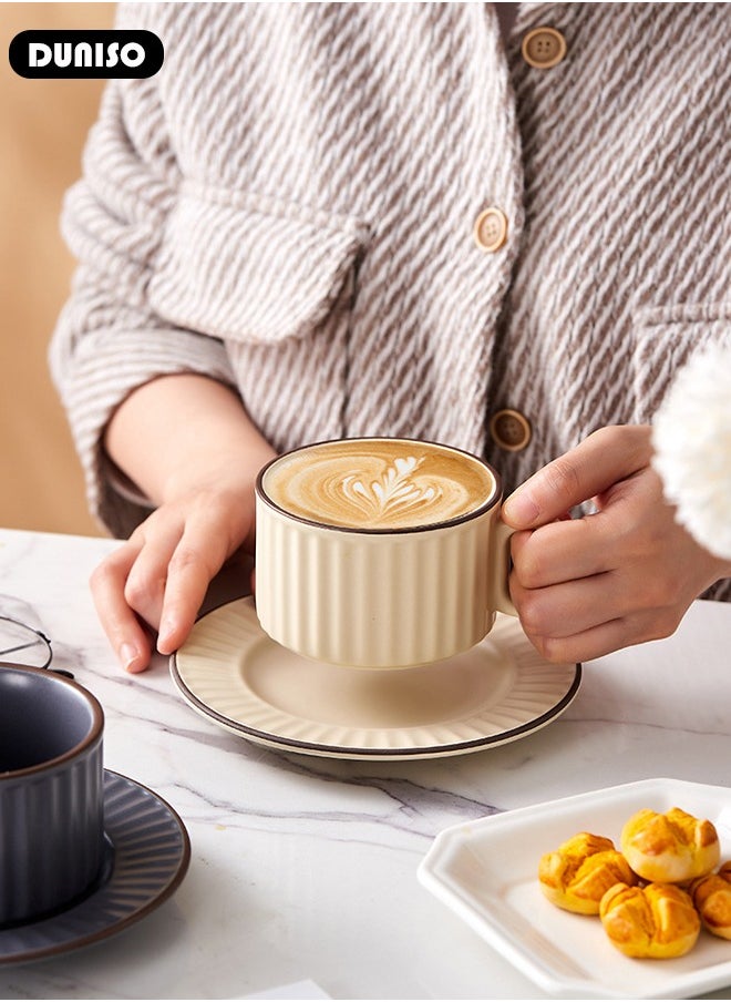 DUNISO - Tea Cup and Saucer Set,  Porcelain Espresso Coffee Cup with Saucer and Spoon, Ceramic Tea and Coffee Mugs for Home,Office Elegant Afternoon Tea and Artful Coffee Enjoyment - Image 1