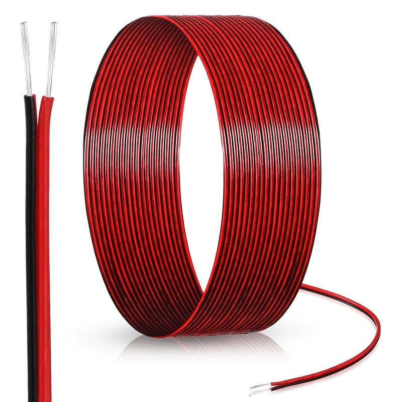 سلك نحاسي معلب من نوع 22 AWG مع عازل PVC، كابل تمديد كهربائي ثنائي الأطراف باللونين الأحمر والأسود، جهد 12 فولت و24 فولت تيار مستمر، سلك LED مناسب لأشرطة LED أحادية اللون، مقاس 787.4 بوصة. - Image 1