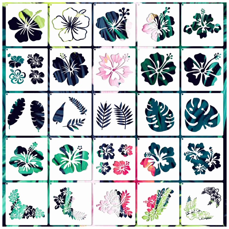 Hibiscus Leaf Stencils Flower Paint Stencil Tropical Leaves Palm Tree Nature Floral Art Craft Drawing Stencil for Painting on Wood Rock Wall Card Making Fabric Canvas Furniture Porch Paper Hibiscus