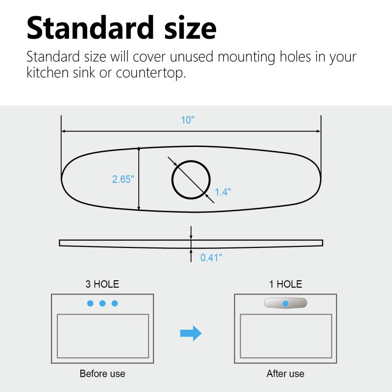 VFAUOSIT Sink Hole Cover Escutcheon Plate Stainless Steel Deck Plate For 1 Or 3 Hole Bathroom Or Kitchen Sink Faucet Mixer Tap 10"" Brushed Nickel - Image 2
