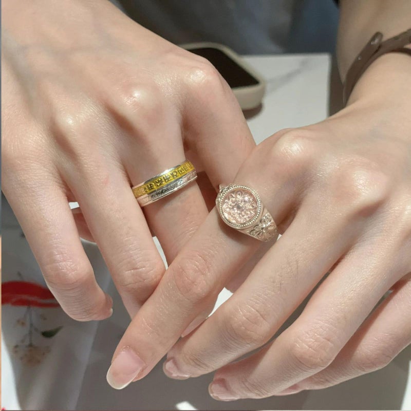 Chiorgone Light luxury Gold-Plated Lotus Prosperity Ring, Alloy Enamel Fortune Charm with Auspicious Cloud & Lotus Motifs Rings, Feng Shui Jewelry for Women. - Image 2