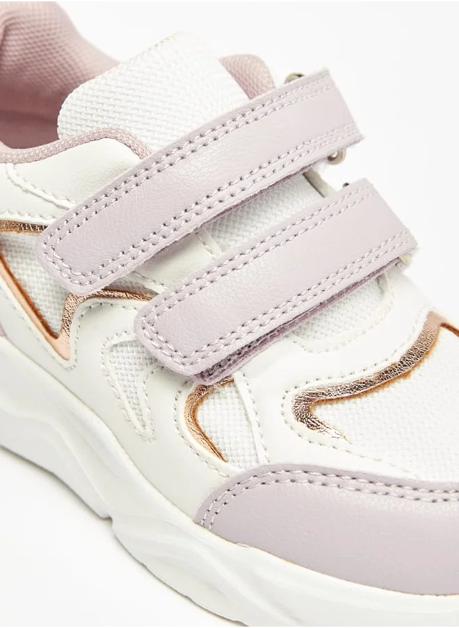 جونيورز Girls Panelled Chunky Sole Sneakers with Hook and Loop Closure