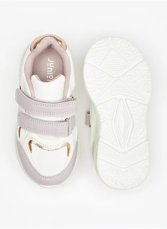 جونيورز Girls Panelled Chunky Sole Sneakers with Hook and Loop Closure