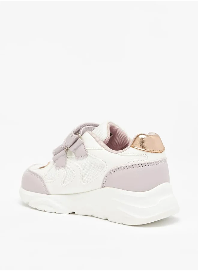 جونيورز Girls Panelled Chunky Sole Sneakers with Hook and Loop Closure