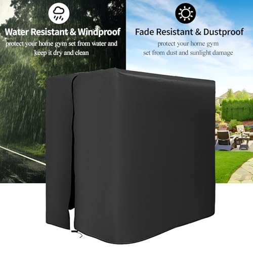 Mineye Protective Cover for Home Gym Set with Waterproof Zipper, 600D Oxford Waterproof& Dustproof Cover for Gym Station/Home Excersize Equipment Set- UV Resistant, Dustproof, 67"L x 41.3"W x 72.8"H, Black - Image 4