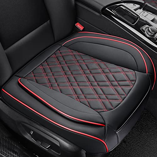 EifBrisa Car Seat Cover Front PU Leather Seat Covers, 2Pcs Universal Bottom Seat Covers for Cars, Anti-Slip, Storage Bags,Full Wrapping Edge Fits 95% of Vehicles(1 Pair, Red Grid) - Image 1