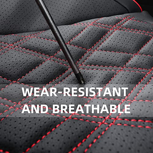 EifBrisa Car Seat Cover Front PU Leather Seat Covers, 2Pcs Universal Bottom Seat Covers for Cars, Anti-Slip, Storage Bags,Full Wrapping Edge Fits 95% of Vehicles(1 Pair, Red Grid) - Image 4