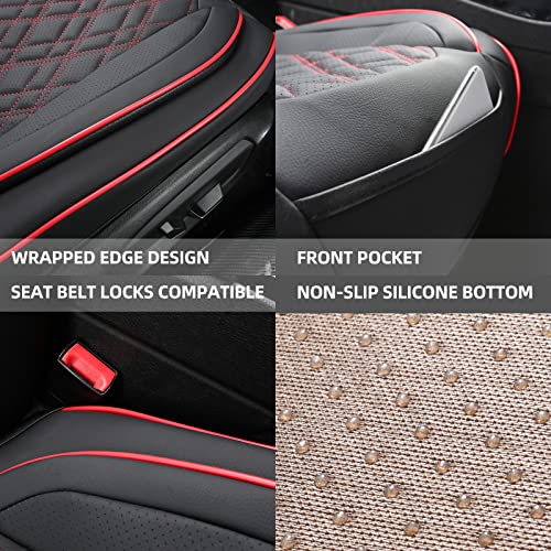 EifBrisa Car Seat Cover Front PU Leather Seat Covers, 2Pcs Universal Bottom Seat Covers for Cars, Anti-Slip, Storage Bags,Full Wrapping Edge Fits 95% of Vehicles(1 Pair, Red Grid) - Image 3