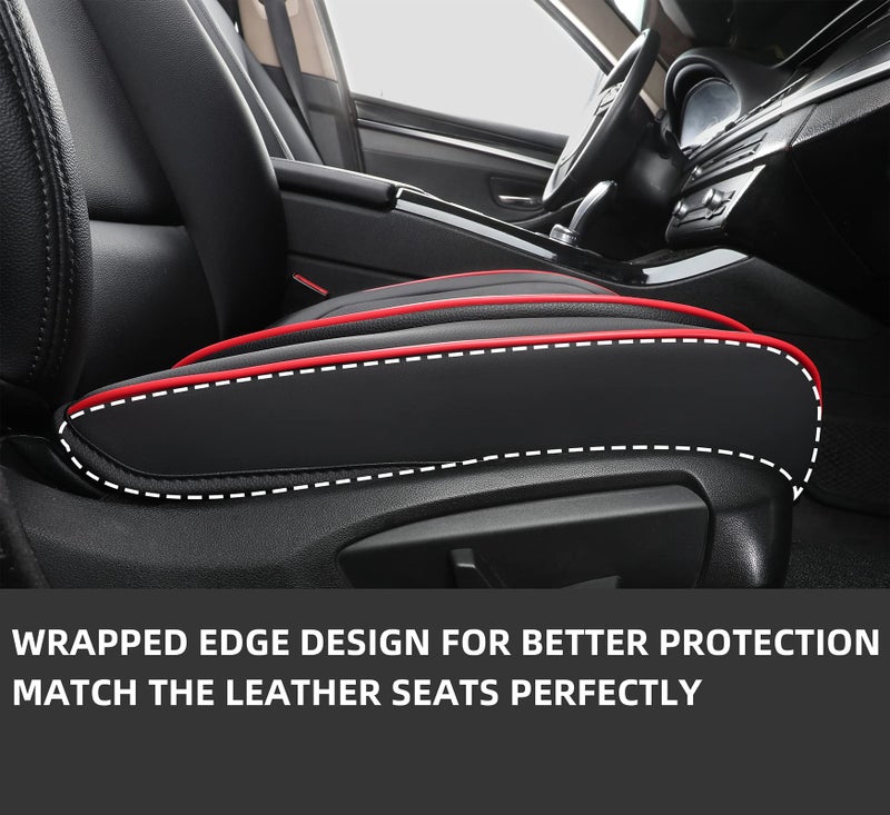 EifBrisa Car Seat Cover Front PU Leather Seat Covers, 2Pcs Universal Bottom Seat Covers for Cars, Anti-Slip, Storage Bags,Full Wrapping Edge Fits 95% of Vehicles(1 Pair, Red Grid) - Image 5