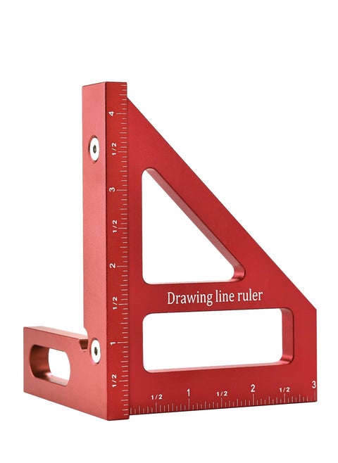 3D Multi Angle Measuring Ruler - 45/90 Degree Triangle Scriber Square Protractor, Miter Triangle Ruler Measuring Tool for Engineer Carpenter Woodworking Tool Aluminum Alloy(Red)