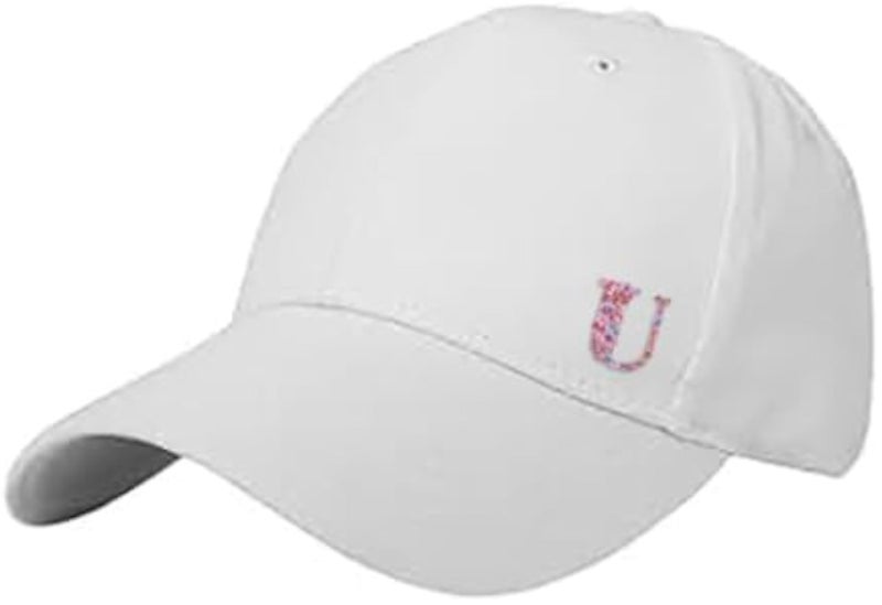 Cotton Unisex Baseball Cap with Decorative Letter U, White, Hand Wash Only