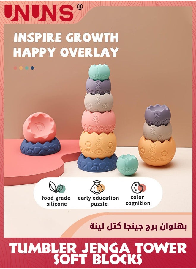UNUNS ألعاب أطفال من 6 إلى 12 شهرًا، 6 قطع مكعبات بناء ناعمة للرضع، ألعاب كرات التراص الحسية منتسوري، ألعاب تسنين ناعمة للرضع للأطفال الصغار 0-3-6-9-12 شهرًا، بيضاوية  - Image 3