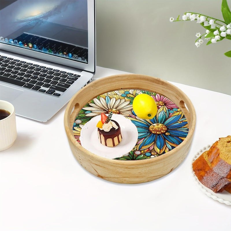 ARTopet DIY Diamond Tray Round Diamond Art Painting Creative Design Handmade Wooden Tray Dinner Plate Diamond Art for Coffee Living Room Home Organizer Diameter 25.5cm-Daisy - Image 5