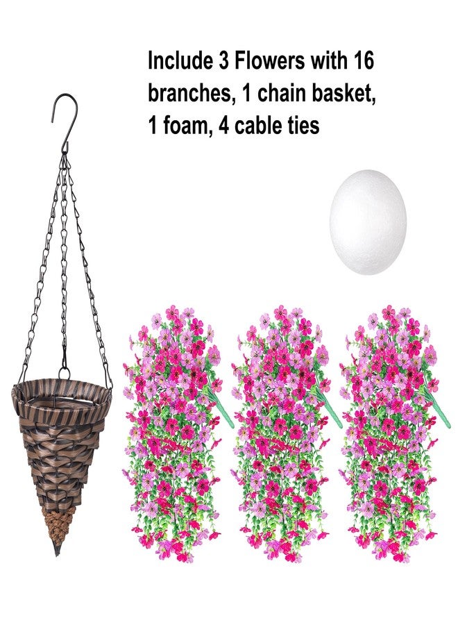 HyeFlora Artificial Hanging Flowers Basket for Outdoor, Fake Flowers Faux Plants Look Real for Yard Gardens Porch Patio Home (Purple+Hotpink) - Image 3