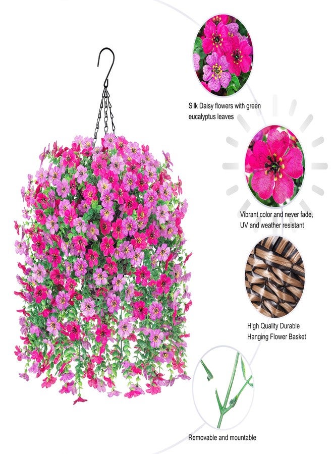 HyeFlora Artificial Hanging Flowers Basket for Outdoor, Fake Flowers Faux Plants Look Real for Yard Gardens Porch Patio Home (Purple+Hotpink) - Image 2