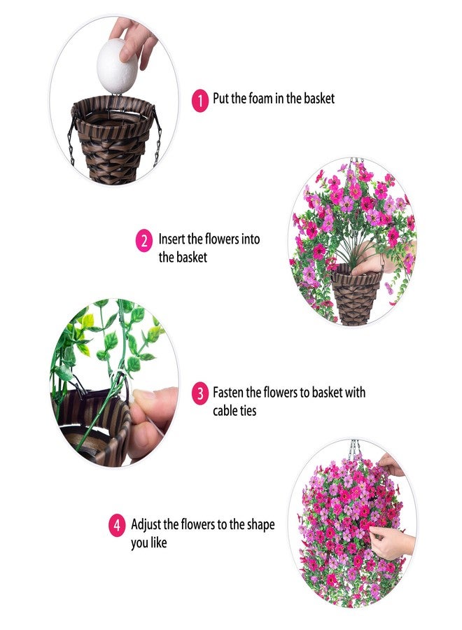 HyeFlora Artificial Hanging Flowers Basket for Outdoor, Fake Flowers Faux Plants Look Real for Yard Gardens Porch Patio Home (Purple+Hotpink) - Image 5