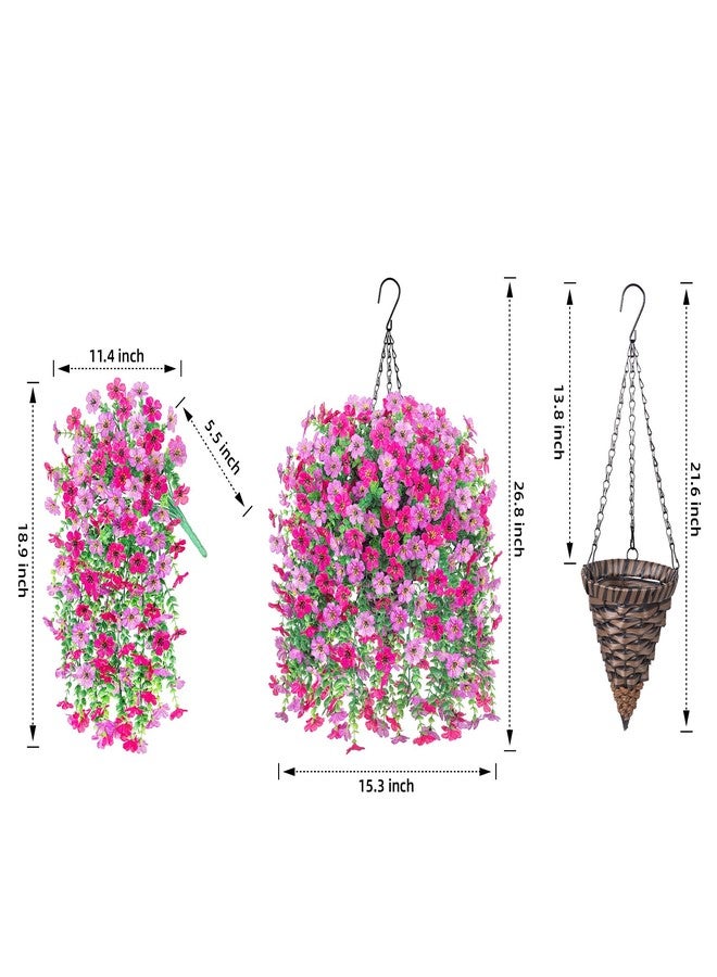 HyeFlora Artificial Hanging Flowers Basket for Outdoor, Fake Flowers Faux Plants Look Real for Yard Gardens Porch Patio Home (Purple+Hotpink) - Image 4
