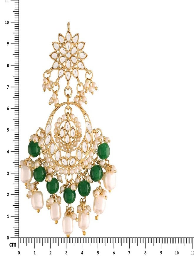 Aheli Kundan Pearl Floral Green Chandbali Earrings Indian Traditional Bollywood Jewelry Gift for Women - Image 4