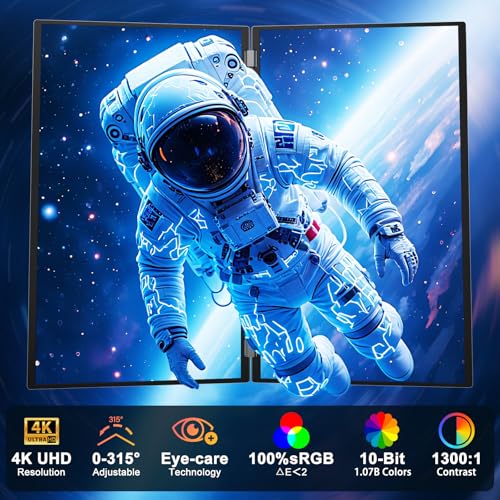 InnoView 23.8" Dual Portable Monitor 100% sRGB 3840x2160P 4K 315°Adjustable Dual Stacked Foldable Monitor Built-in Speakers Screen Extender with HDMI/USB-C/DP for Laptop Windows Mac - Image 2