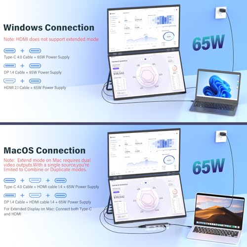 InnoView 23.8" Dual Portable Monitor 100% sRGB 3840x2160P 4K 315°Adjustable Dual Stacked Foldable Monitor Built-in Speakers Screen Extender with HDMI/USB-C/DP for Laptop Windows Mac - Image 5