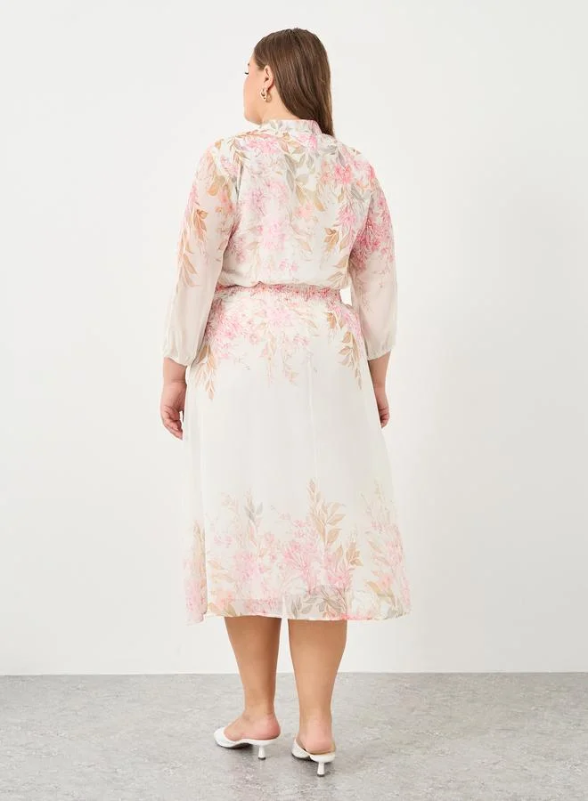 Styli Styli Plus A-Line Midi Dress with Floral Print