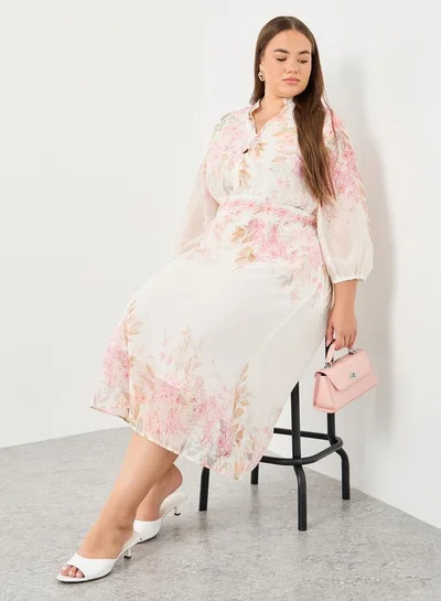 Styli Styli Plus A-Line Midi Dress with Floral Print
