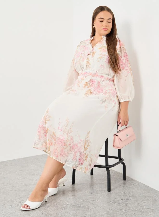 ستايلي Styli Plus A-Line Midi Dress with Floral Print