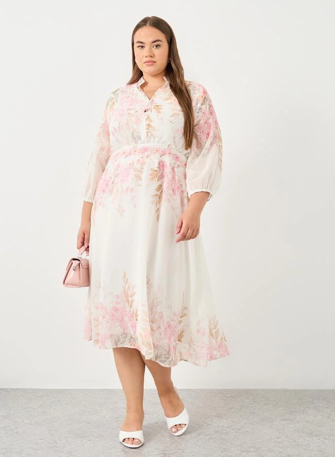 ستايلي Styli Plus A-Line Midi Dress with Floral Print