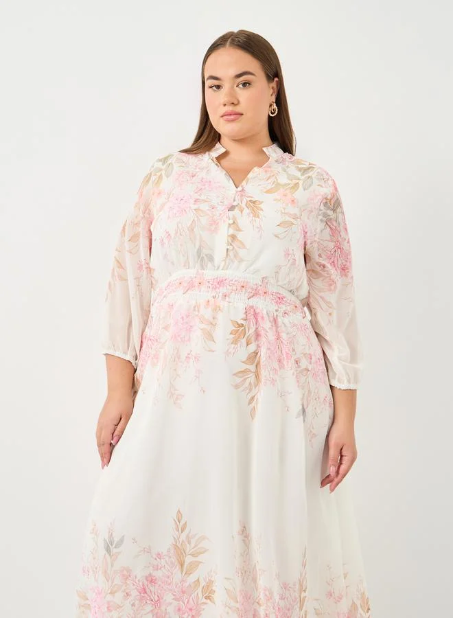 Styli Styli Plus A-Line Midi Dress with Floral Print