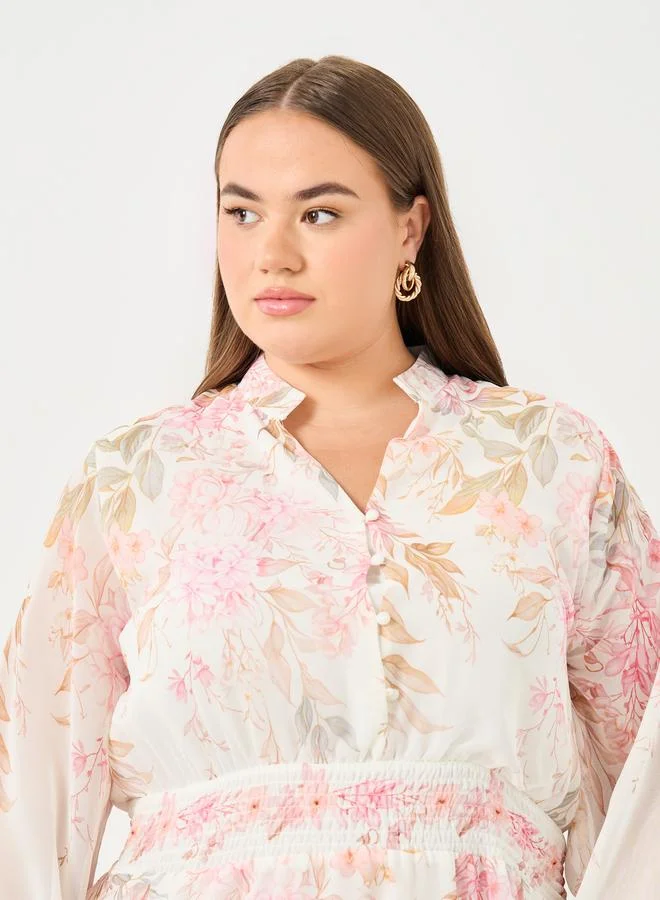 Styli Styli Plus A-Line Midi Dress with Floral Print