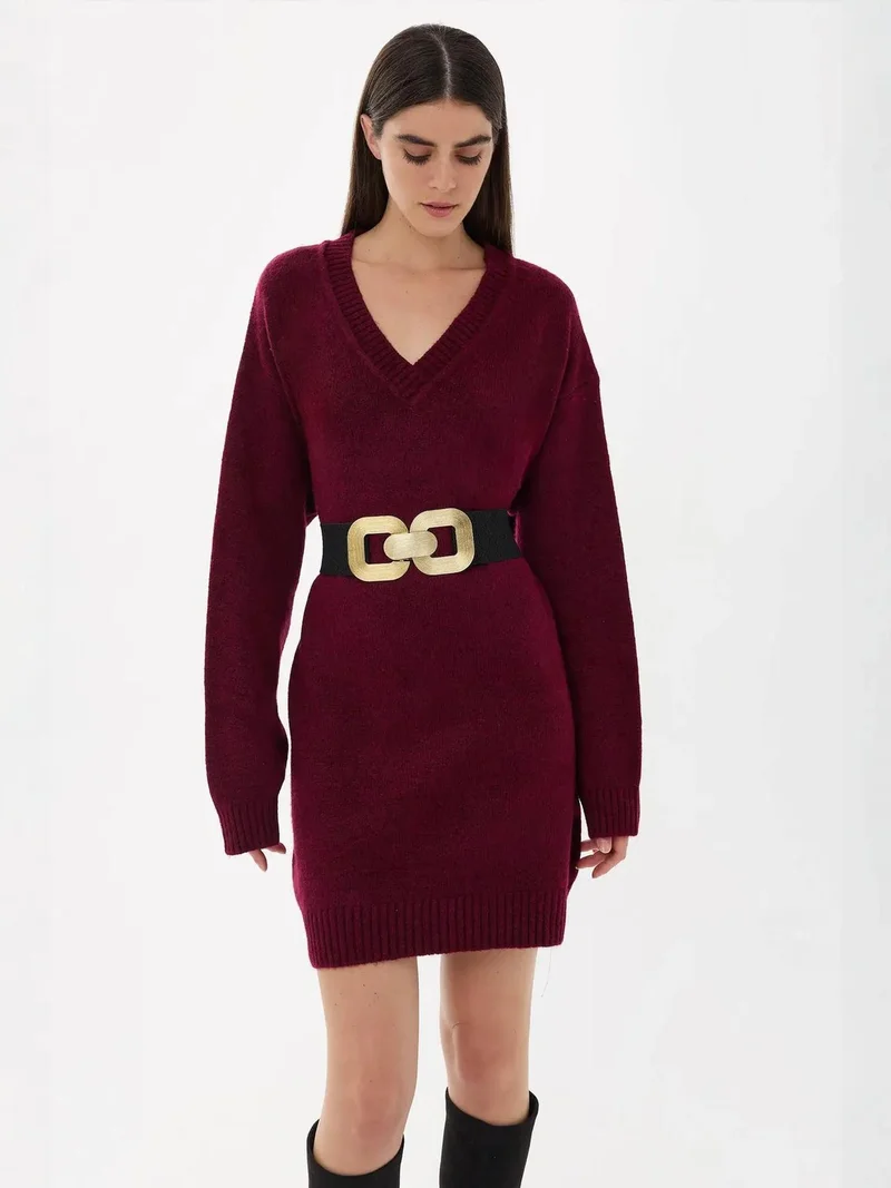 HICCUP Oversized V-Neck Knit Dress