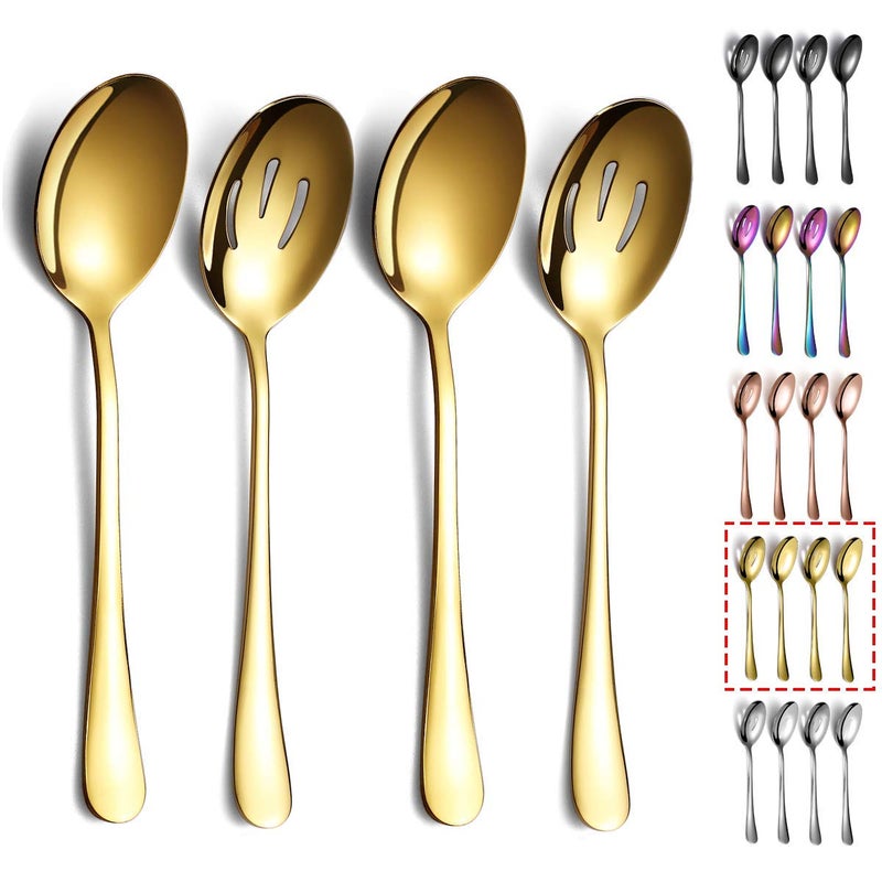 Gold Serving Spoons 4 Pieces Kyraton Titanium Plating Serving Spoon Include 2 Serving Spoon And 2 Slotted Spoons Stainless Steel Serving Utensils Serving Set Packing of 4