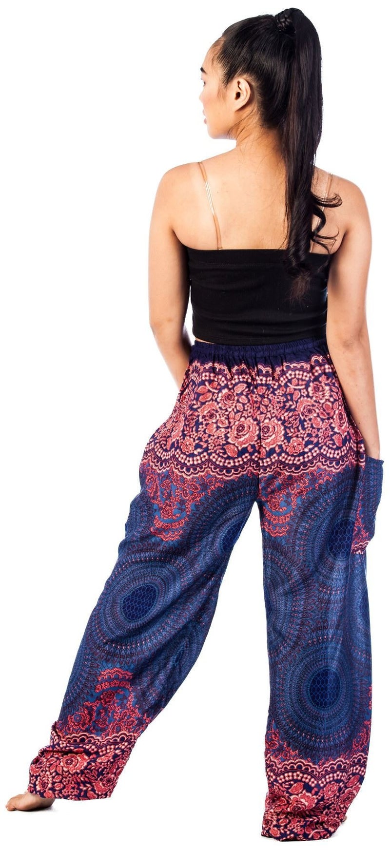 LOFBAZ Yoga Pants for Women's Maternity Harem Hippie Boho Travel Lounge Clothing Bohemian Indian Beach Casual Clothes Rose 1 Dark Blue XL - Image 2