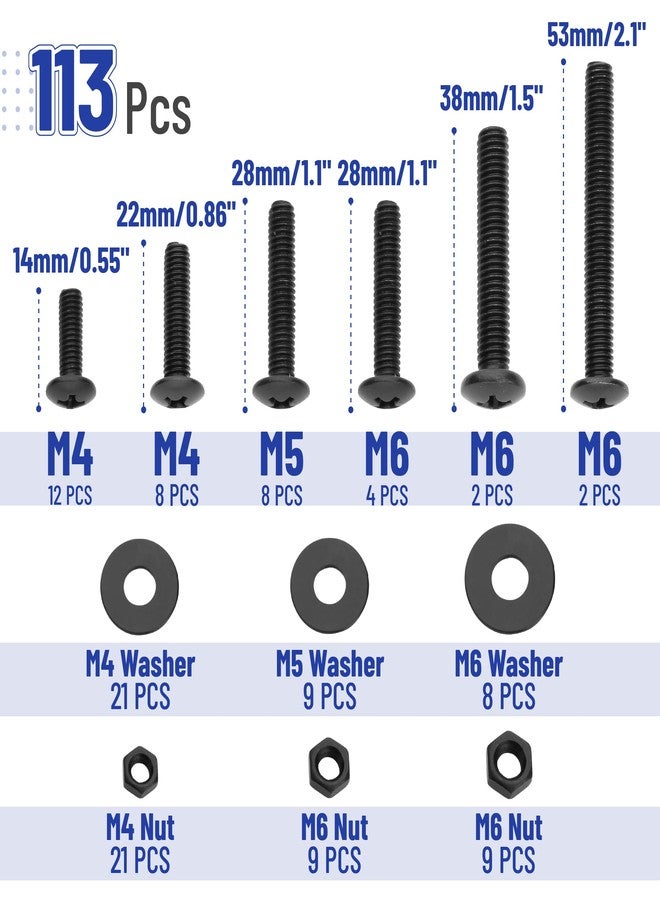 Mr. Pen- Bolts, Nuts, and Washer Assortment Kit, 113 pcs, Black, Nuts and Bolts Assortment Kit, Assorted Nuts and Bolts, Nut Bolt and Washer Assortment, Bolt and Nut Assortment - Image 2
