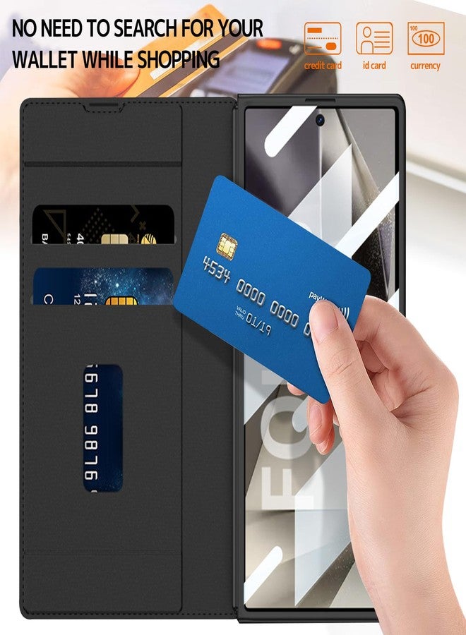 NINKI for Samsung Galaxy Z Fold 6 Case,Screen Protector & Hinge Protective & Detachable S Pen Slot & 2 Card Slots Military Grade Heavy Duty Rugged Leather Wallet Case with for Samsung Z Fold 6 Black - Image 5