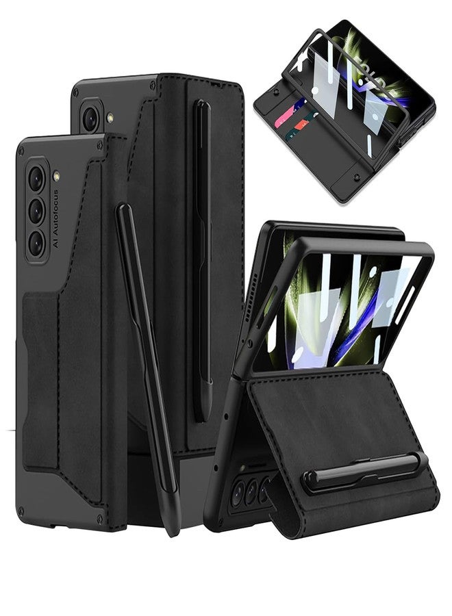 NINKI for Samsung Galaxy Z Fold 6 Case,Screen Protector & Hinge Protective & Detachable S Pen Slot & 2 Card Slots Military Grade Heavy Duty Rugged Leather Wallet Case with for Samsung Z Fold 6 Black - Image 1