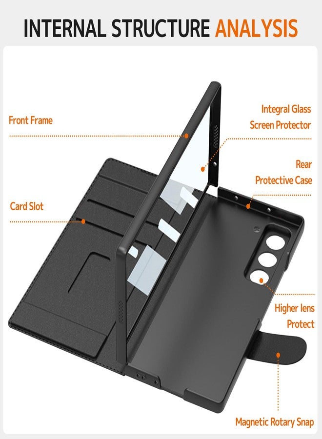 NINKI for Samsung Galaxy Z Fold 6 Case,Screen Protector & Hinge Protective & Detachable S Pen Slot & 2 Card Slots Military Grade Heavy Duty Rugged Leather Wallet Case with for Samsung Z Fold 6 Black - Image 2